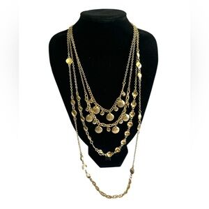 Chico's Lexi Gold Tone Multi-Layered Medallion Charms Necklace